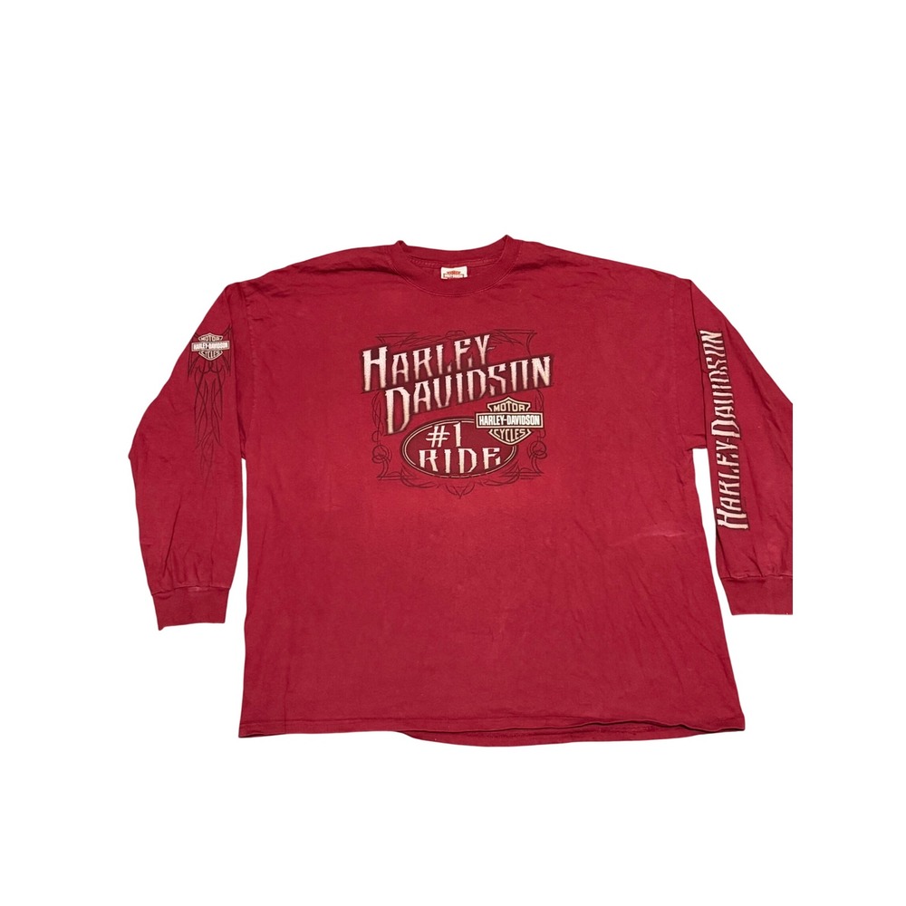 Harley Davidson Mens Long Sleeve Shirt Red Miracle Mile New York Graphic 2XL